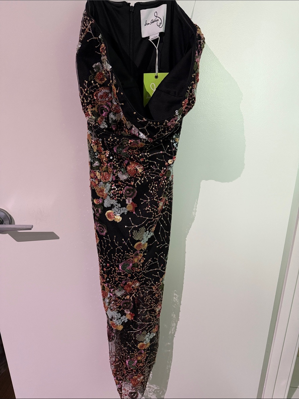 Sam Edelman Black Strapless Embroidered Sequin Gown